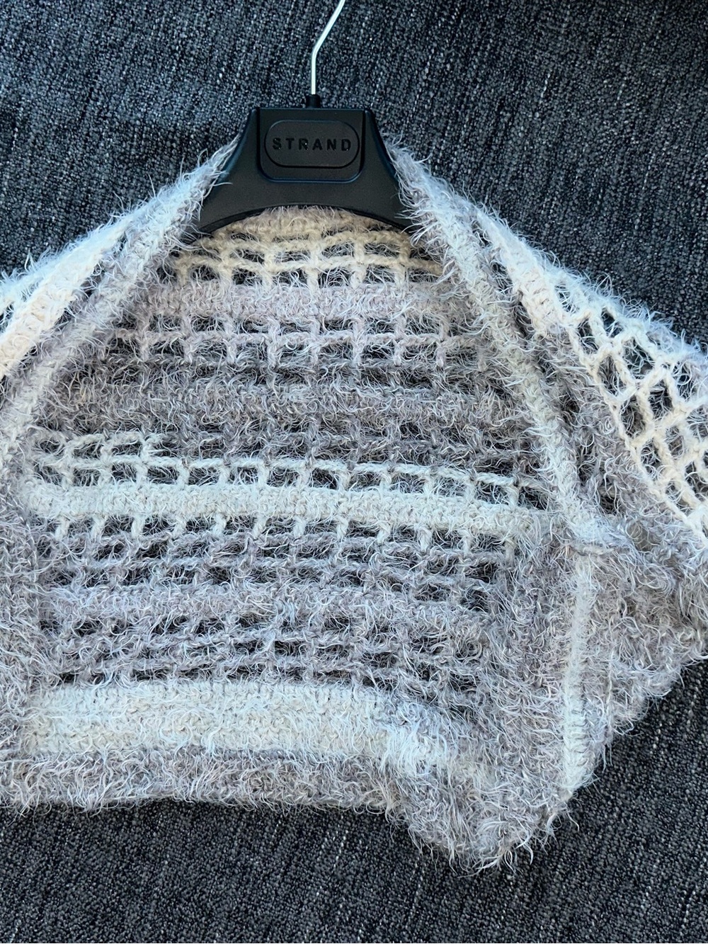 Light Gray & Cream Fuzzy Open Knit Women’s Sweater